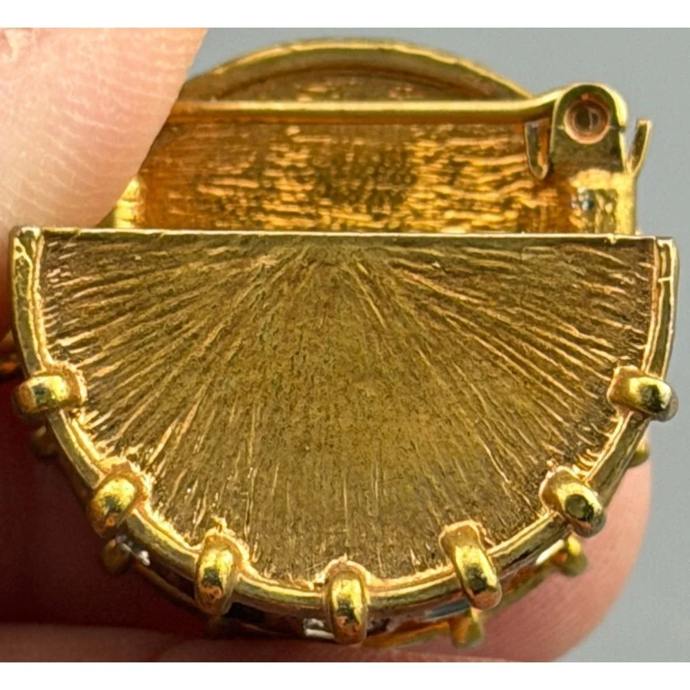 Vintage Drum Brooch Blue Enamel Clear Rhinestones Gold Tone Figural HS Band 7/8